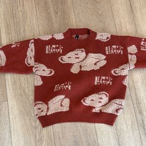 Rusty Red Sweater with Bear Pattern